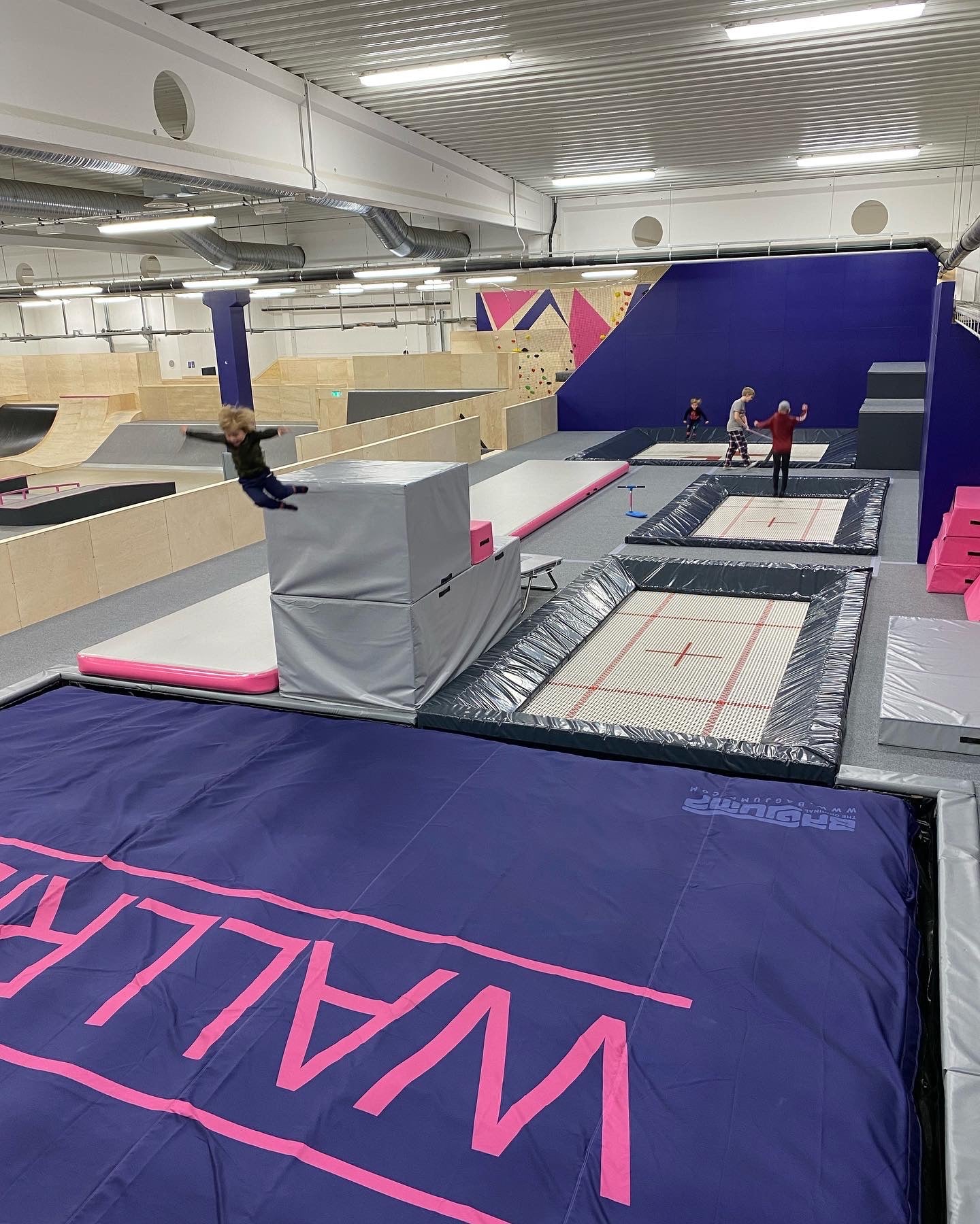Hoppa studsmatta i Wallrides trampolinpark, en kul aktivitet i Växjö med barn.