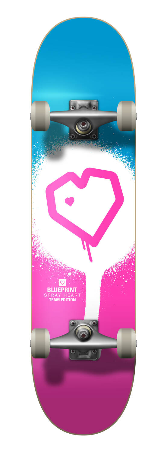 Blueprint Spray Heart V2 Komplett Skateboard (Rosa/Vit/Blå) -  Wallride