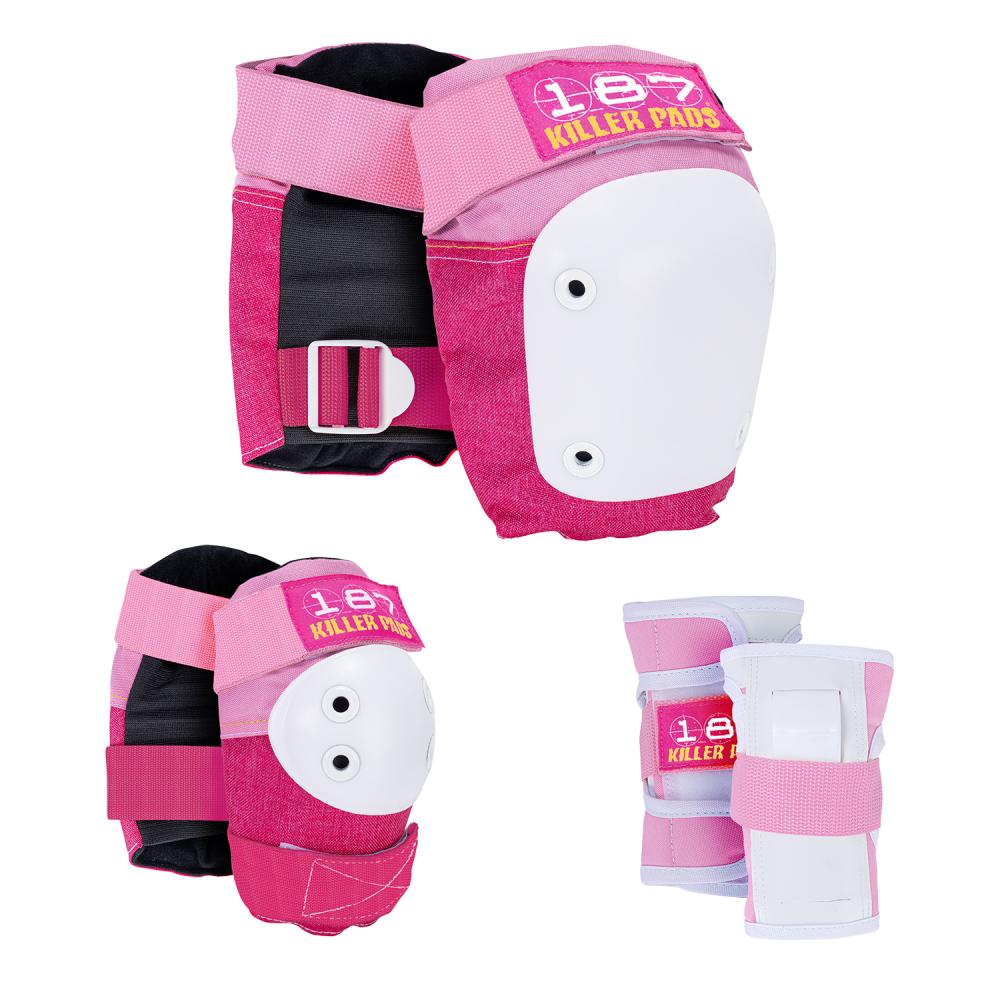 187 Killer Pads Six Pack rosa skydd set för skateboard och sparkcykel