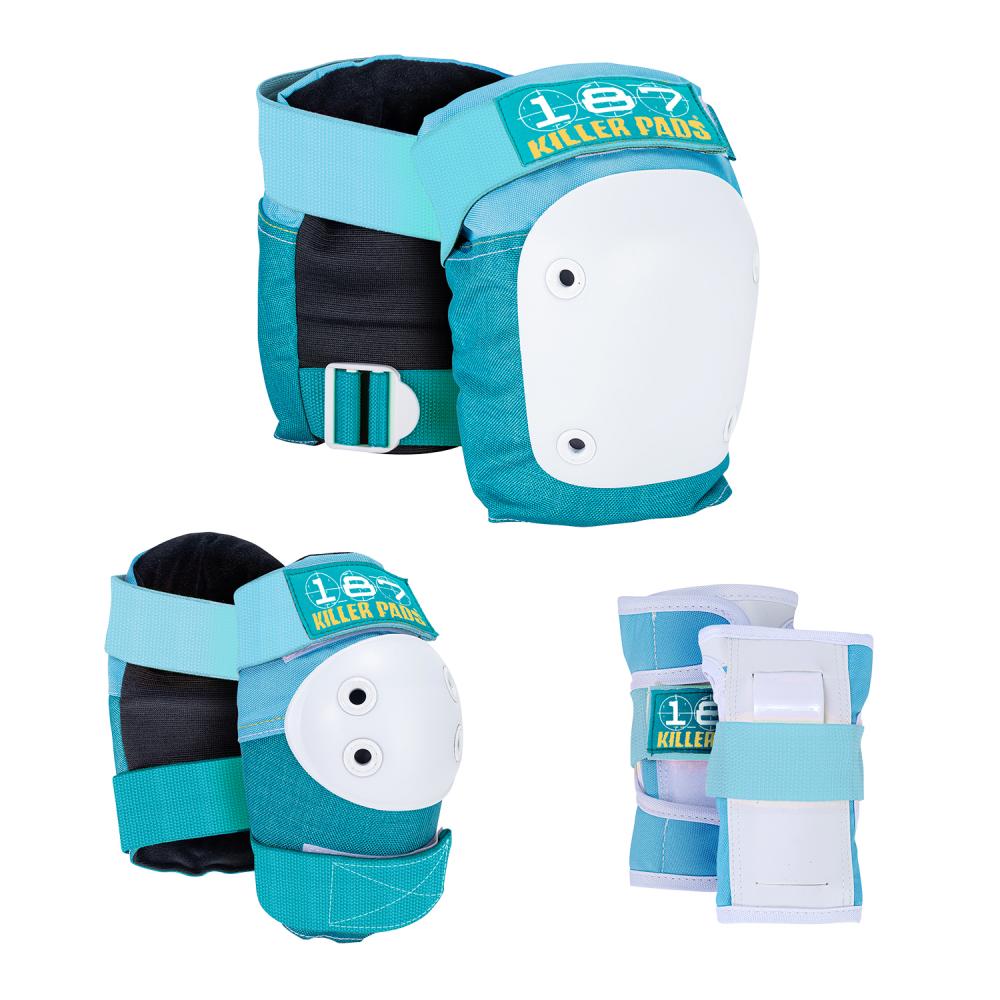 187 Killer Pads Six Pack teal skydd för skateboard och sparkcykel