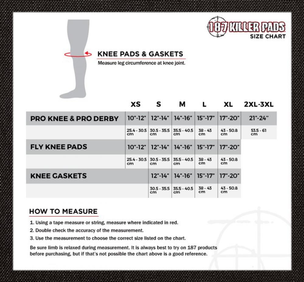 187 Killer Pads vit, storleksguide