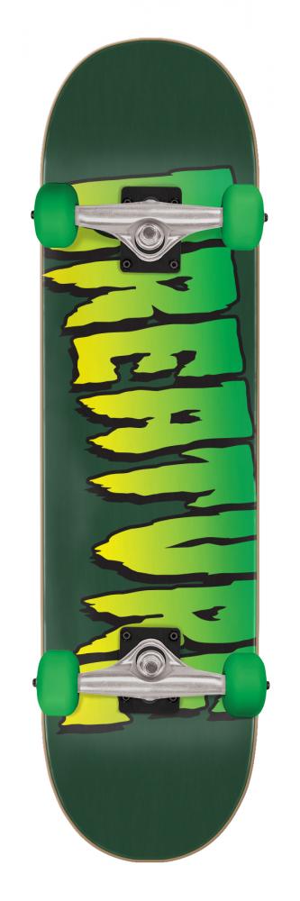 Creature Complete Logo Full skateboard 8.0 tum komplett med grönt deck, silver trucks och gröna hjul