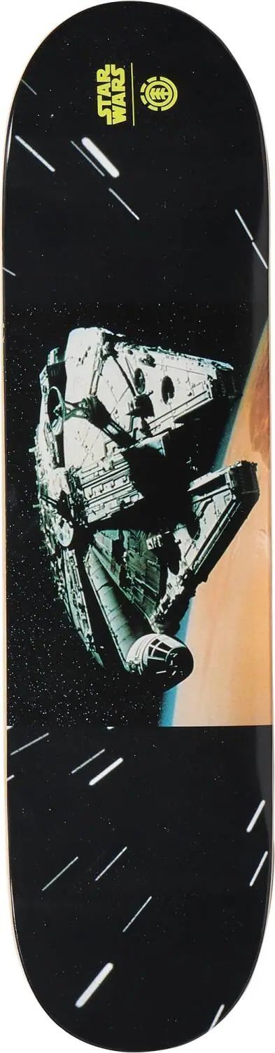 Skateboard deck med Star Wars-tema från Element, perfekt för entusiaster och samlare, med unika grafiska detaljer som hyllar den ikoniska sci-fi serien. Idealisk för både street riding och tricks.