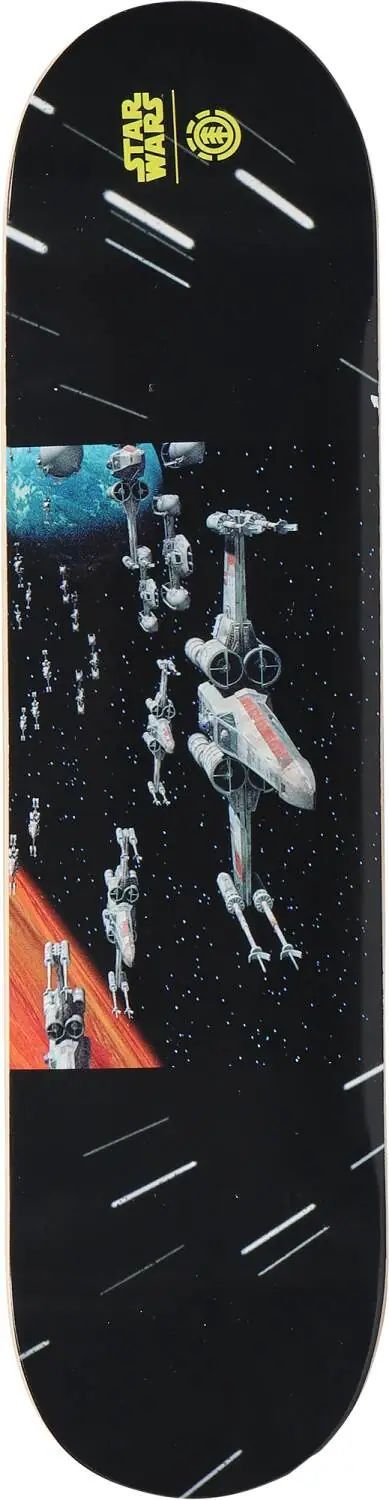 Skateboard deck med Star Wars-tema från Element, perfekt för entusiaster och samlare, med unika grafiska detaljer som hyllar den ikoniska sci-fi serien. Idealisk för både street riding och tricks.