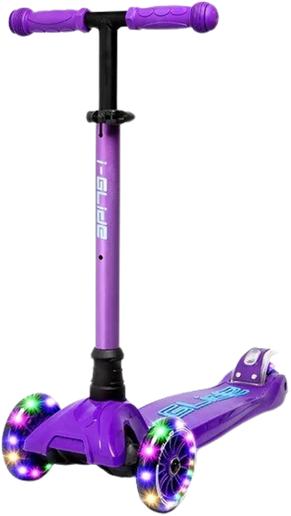 Lila i-Glide sparkcykel för barn med tre hjul – stabil och lätt att lära sig på