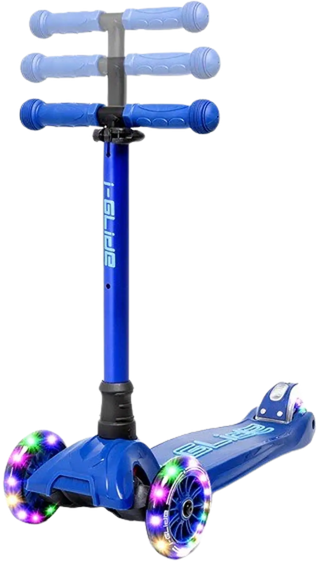 Blå i-Glide trehjulig sparkcykel för barn med stabil konstruktion och lättmanövrerad design
