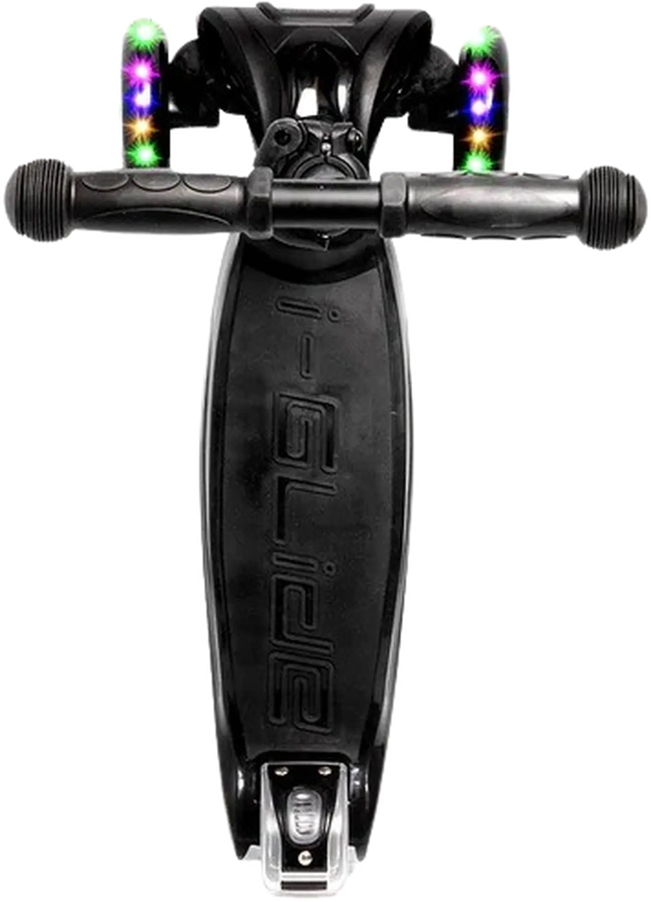 Svart sparkcykel från i-Glide med högkvalitativa R-hjul för både nybörjare och erfarna