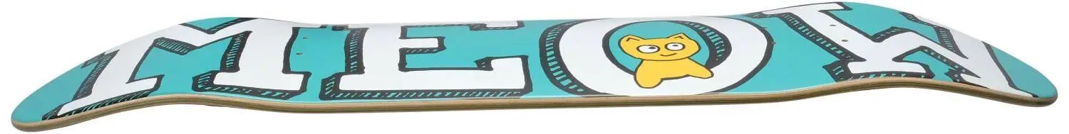 Skateboarddeck med Meow-logotyp för grafisk och stilren åkning, perfekt för skate-entusiaster och samlare.