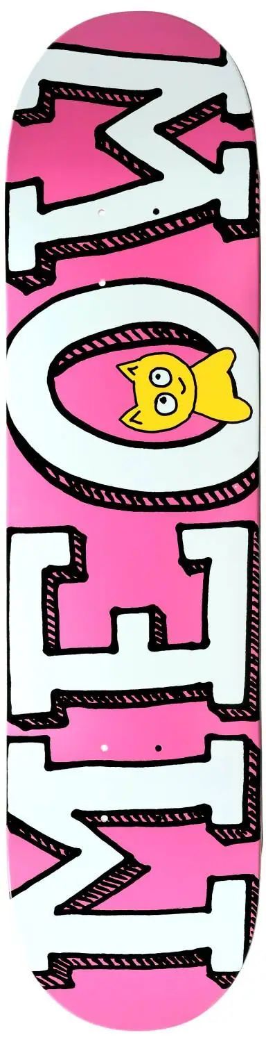 Skateboarddeck med Meow-logotyp för grafisk och stilren åkning, perfekt för skate-entusiaster och samlare.