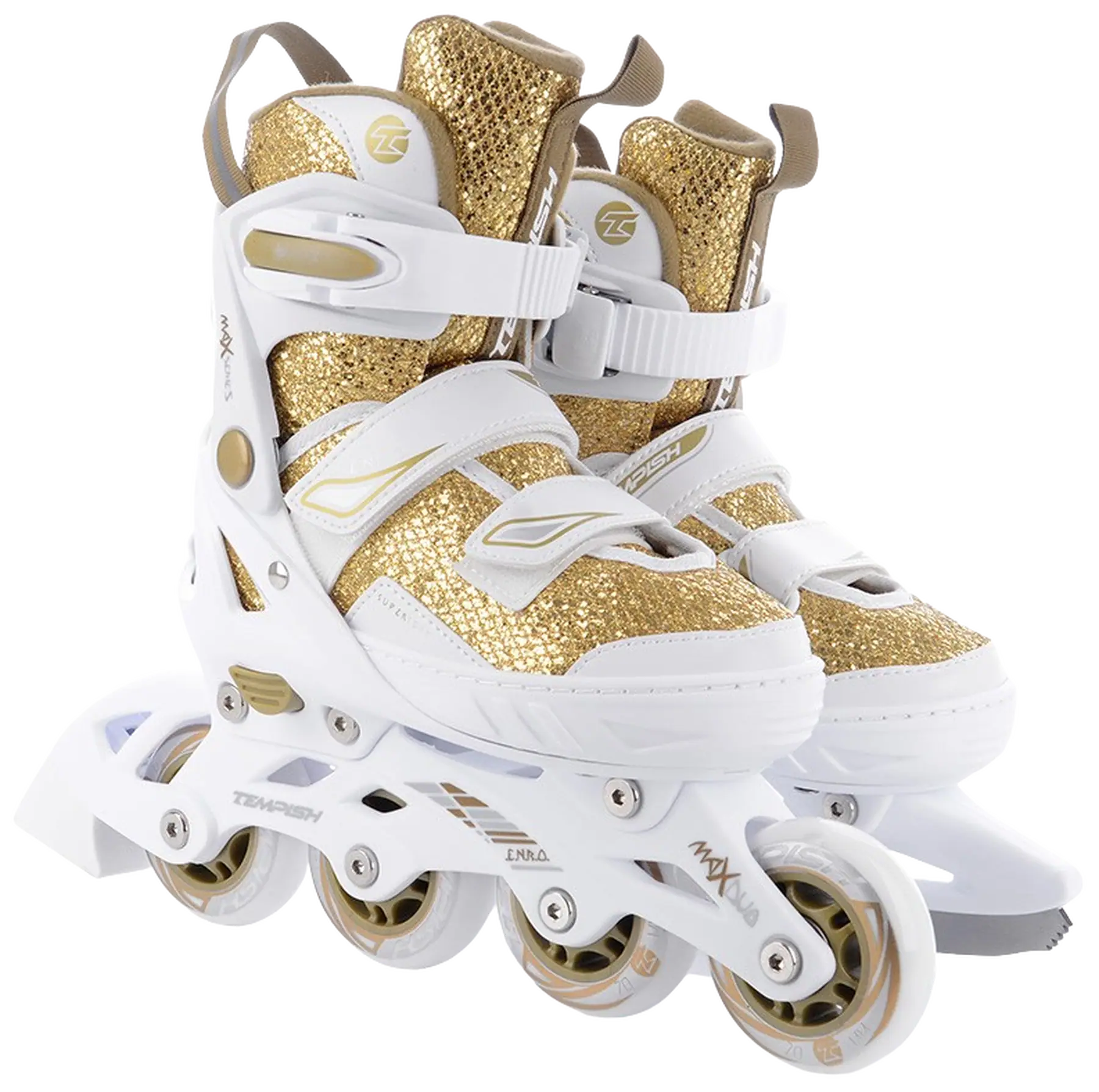 Justerbara skridskor i guld för barn som kan göras om till inlines