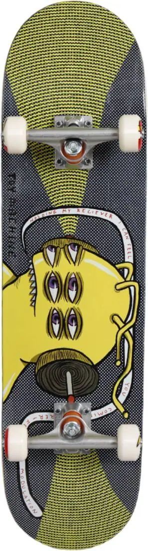 Komplett Toy Machine Frequency Mod skateboard med unik design och högkvalitativa komponenter, perfekt för både nybörjare och erfarna åkare som vill förbättra sina skate-färdigheter.