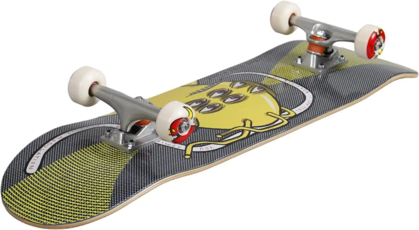 Komplett Toy Machine Frequency Mod skateboard med unik design och högkvalitativa komponenter, perfekt för både nybörjare och erfarna åkare som vill förbättra sina skate-färdigheter.