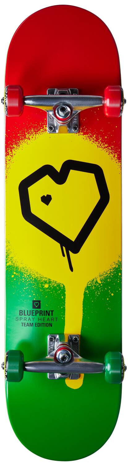 Blueprint Spray Heart V2 Komplett Skateboard (Rasta 2) -  Wallride