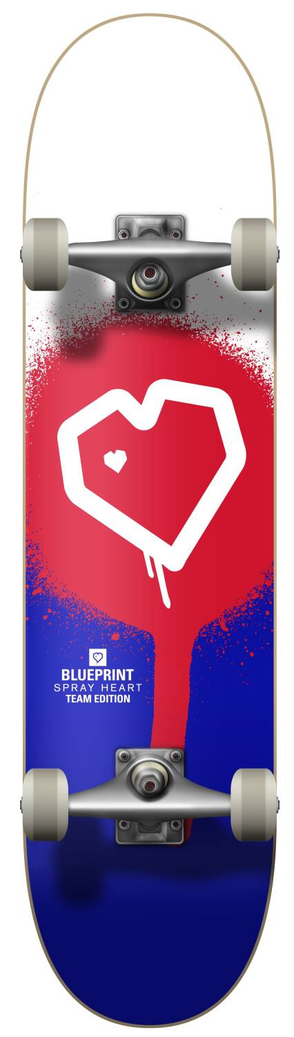 Blueprint Spray Heart V2 Komplett Skateboard (Röd/Blå) -  Wallride