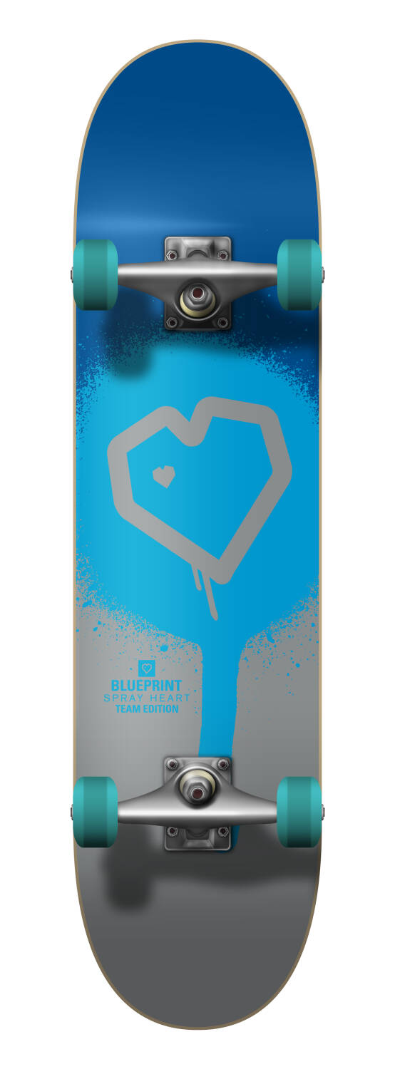 Blueprint Spray Heart V2 Komplett Skateboard (Blå/Silver/Turkos) -  Wallride