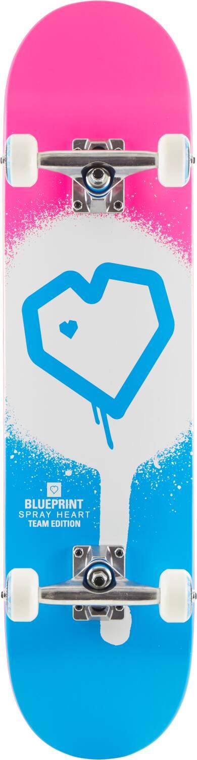 Blueprint Spray Heart V2 Komplett Skateboard (Blå/Vit/Rosa) -  Wallride